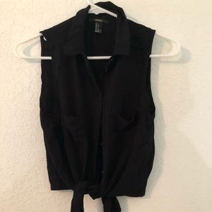 Black crop top with tie front